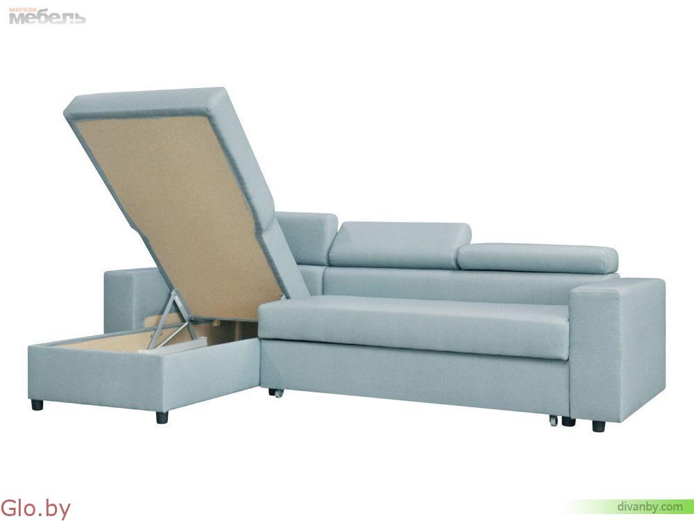 Угловой диван с ящиком для спальных принадлежностей